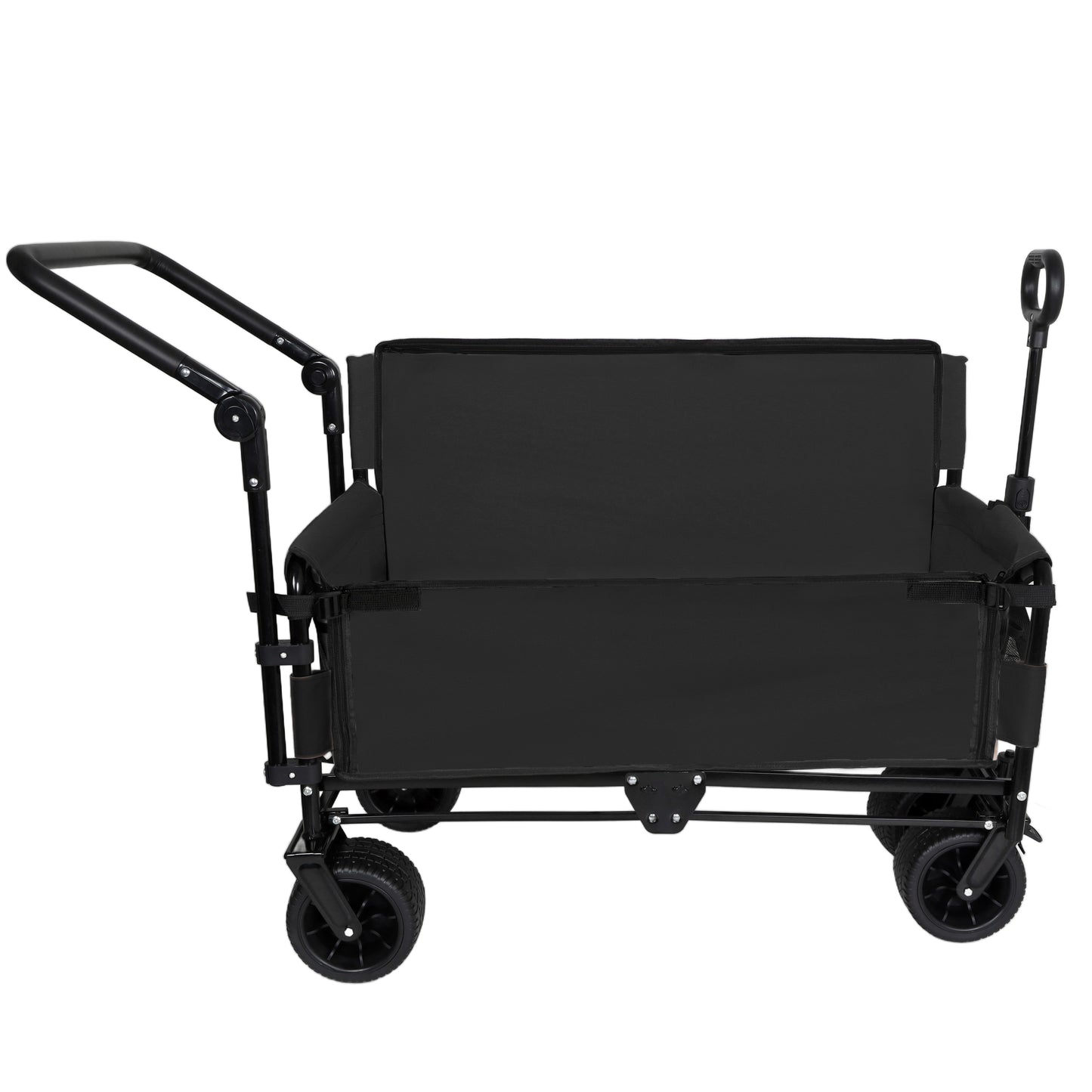 3-in-1 Folding Wagon Cart with Bench Seat & Canopy & Storage, 500lbs Heavy-Duty, 180L Capacity, All-Terrain Wagon for Camping, Beach, Sports, & Garden, Black image 6