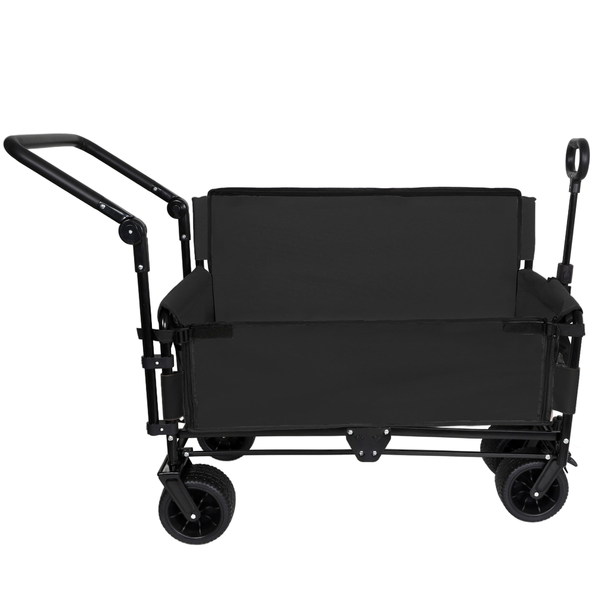 3-in-1 Folding Wagon Cart with Bench Seat & Canopy & Storage, 500lbs Heavy-Duty, 180L Capacity, All-Terrain Wagon for Camping, Beach, Sports, & Garden, Black image 6