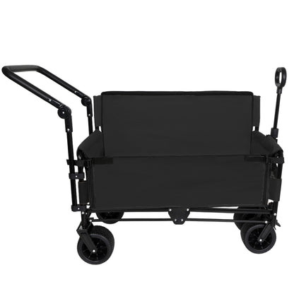3-in-1 Folding Wagon Cart with Bench Seat & Canopy & Storage, 500lbs Heavy-Duty, 180L Capacity, All-Terrain Wagon for Camping, Beach, Sports, & Garden, Black image 6