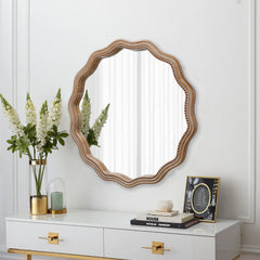 Elegant 23.62-Inch Round Wavy Wall Mirror - Wood Framed Decor