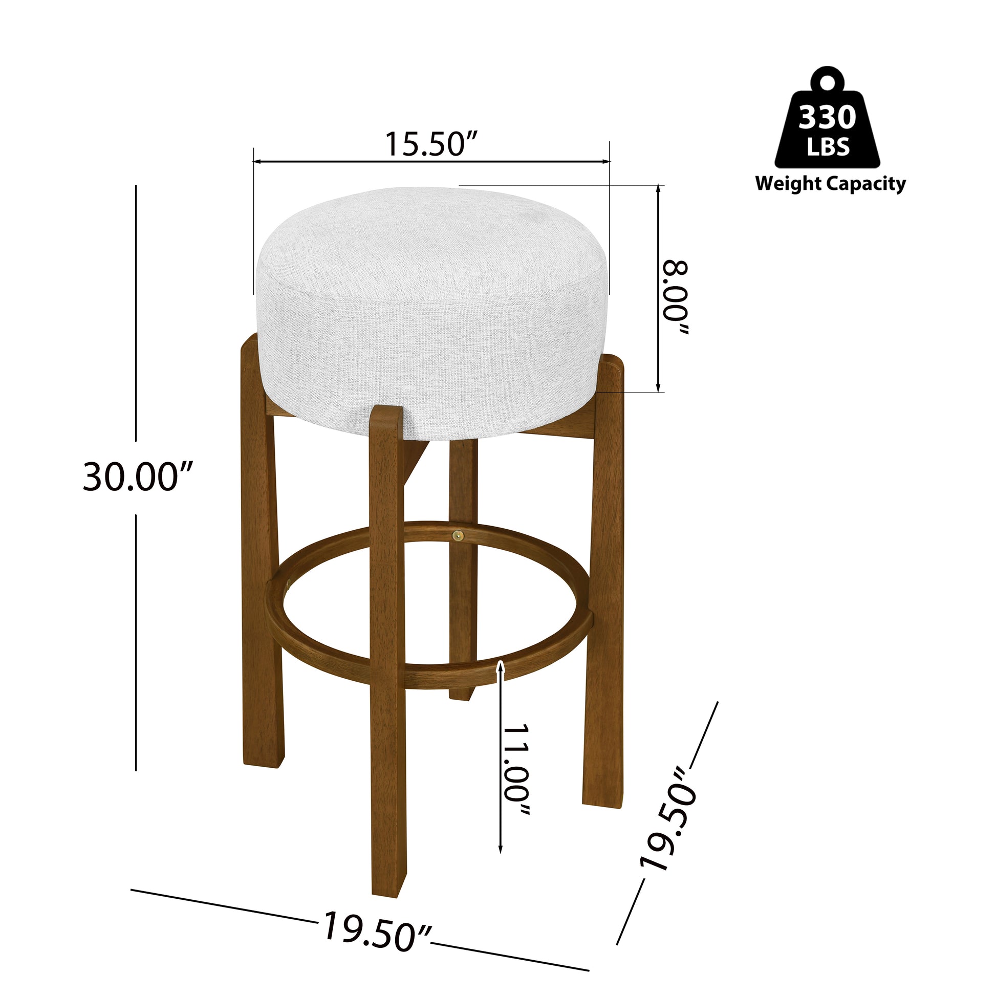 Vera Indoor Wooden Upholstered Barstool, Dark Walnut Finish and Ivory Upholstery, Set of 2 image 4