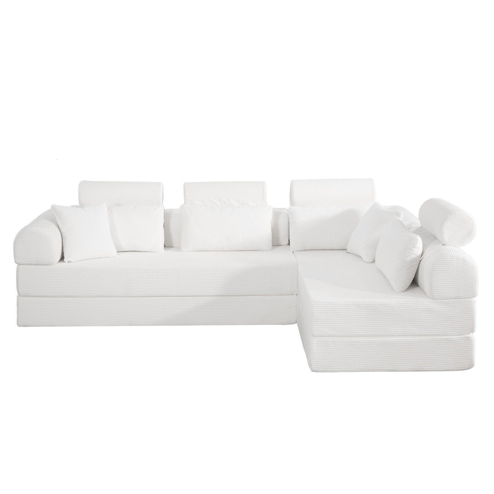 L shape Modular Sectional Sofa, Compressed Sectional Sofa Modern Minimalist Style Corduroy Couch,Unfold into a bed, Bedroom, Comfy Compressed Sofa Couch Space-Efficient Design(Beige) image 5