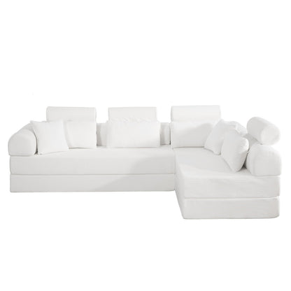 L shape Modular Sectional Sofa, Compressed Sectional Sofa Modern Minimalist Style Corduroy Couch,Unfold into a bed, Bedroom, Comfy Compressed Sofa Couch Space-Efficient Design(Beige) image 5