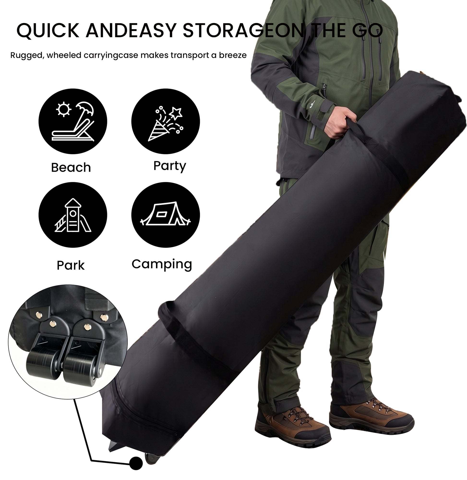 10x10 Pop Up Canopy, 3-in-1 9m Sidewall, Black Speckled Frame, Black Silver-Coated Top UPF50+ WR, 4 Heights 6.7-7.6ft, 1Sidewall+2 Windows, incl Stakes/Sandbags/Ropes/Bag for Market Camping Beach image 5
