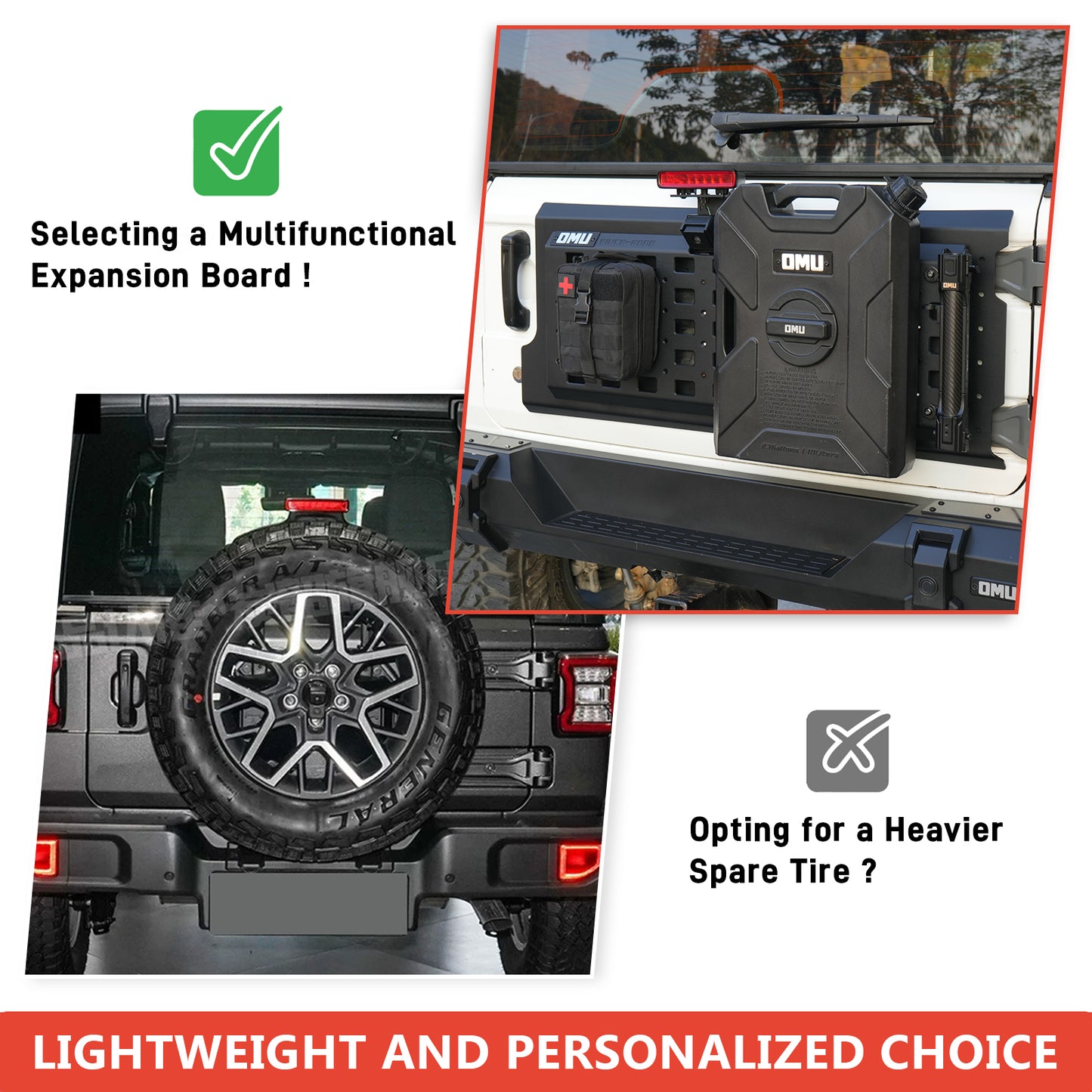 OMU Genesis Series Multi-Function Tailgate Expansion Panel For 2018+ Jeep Wrangler JL - Heavy-Duty Aluminum MOLLE Panel, Corrosion Resistant, No-Drill Installation, Off-Road Storage Organizer image 5