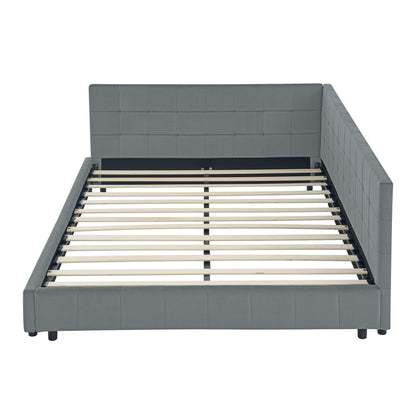 Queen Size Upholstered Tufted Bed Frame, Sofa Bed Frame with Comfortable Backrest and Armrests, Queen Size Bed for Bedroom, Living Room,Velvet, GREY(85.5''*64.5''*30.5'') image 10