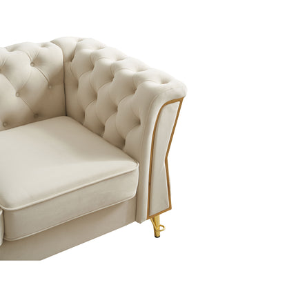 Modern Tufted Velvet Sofa 87.4 inch for Living Room Beige Color image 8