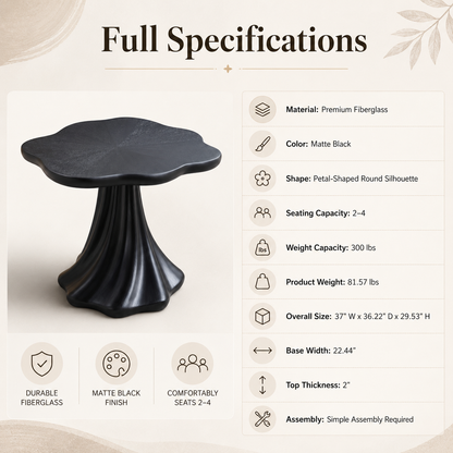 37" Black Sculptural Petal Dining Table – Modern Minimalist Dining Table, Seats 2-4 image 11