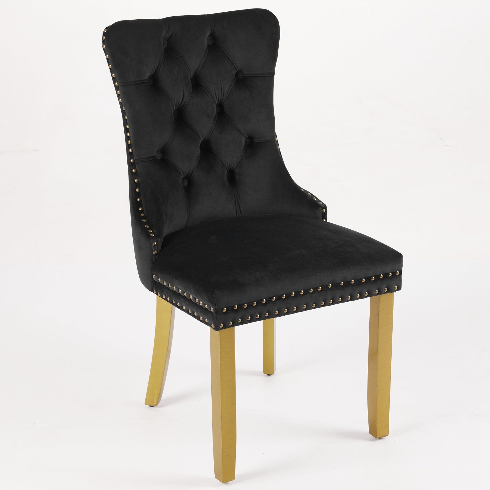 Mid-Century Modern Chairs with Lion Head Pull Ring,High-end Tufted Solid Wood Contemporary Velvet Upholstered Dining Chair with Golden Wooden Legs Nailhead Trim 2-Pcs Set,Black,SW1201BK image 4