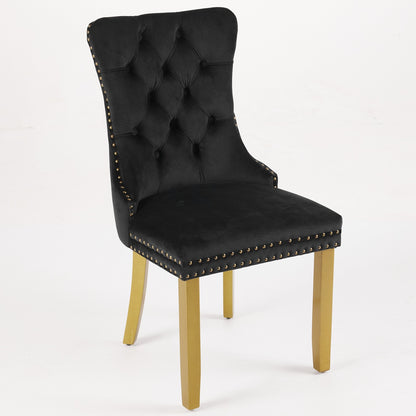 Mid-Century Modern Chairs with Lion Head Pull Ring,High-end Tufted Solid Wood Contemporary Velvet Upholstered Dining Chair with Golden Wooden Legs Nailhead Trim 2-Pcs Set,Black,SW1201BK image 4