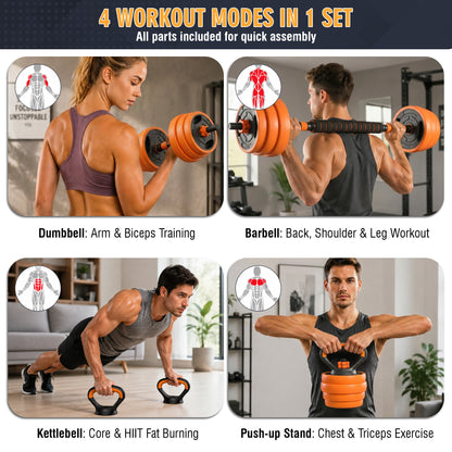 66LB Adjustable Dumbbell Set, 4-in-1 Convertible Weights, Dumbbells, Barbell, Kettlebells for Home Gym Workouts image 7