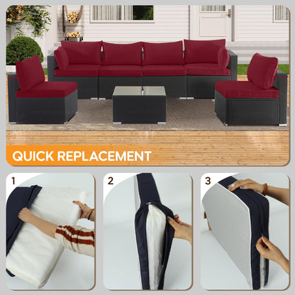 Cushion Covers for 7 Pcs (6-Seaters) Wicker Rattan Sectional Sofa, 14Pack Cushion Slipcovers Set Seat and Back,Outdoor Cushion Slipcover with Zipper, red(Only Cover) red image 2