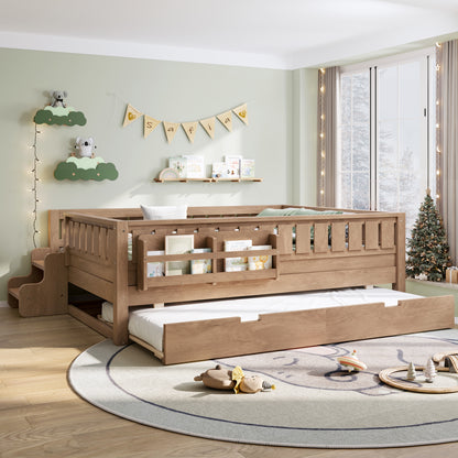 Full with built-in bookshelves and small staircase, high-quality safety rails, and Trundle,Natural image 3
