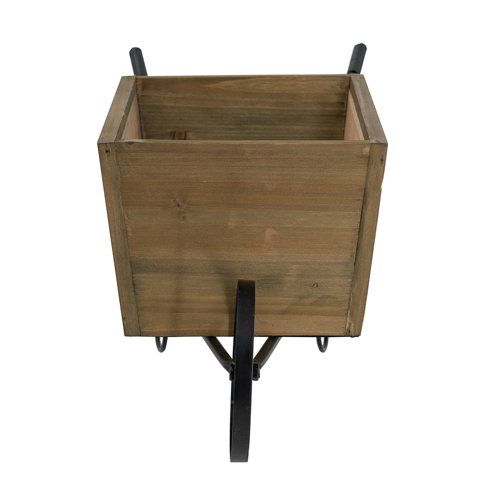 19.5x8x8.3" Brown Wooden Wheelbarrow Planter with Black Iron Frame image 4