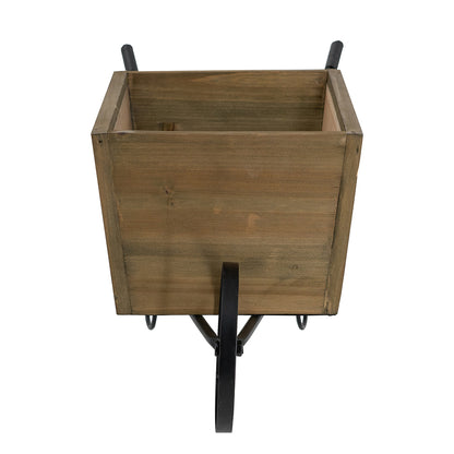 19.5x8x8.3" Brown Wooden Wheelbarrow Planter with Black Iron Frame image 4