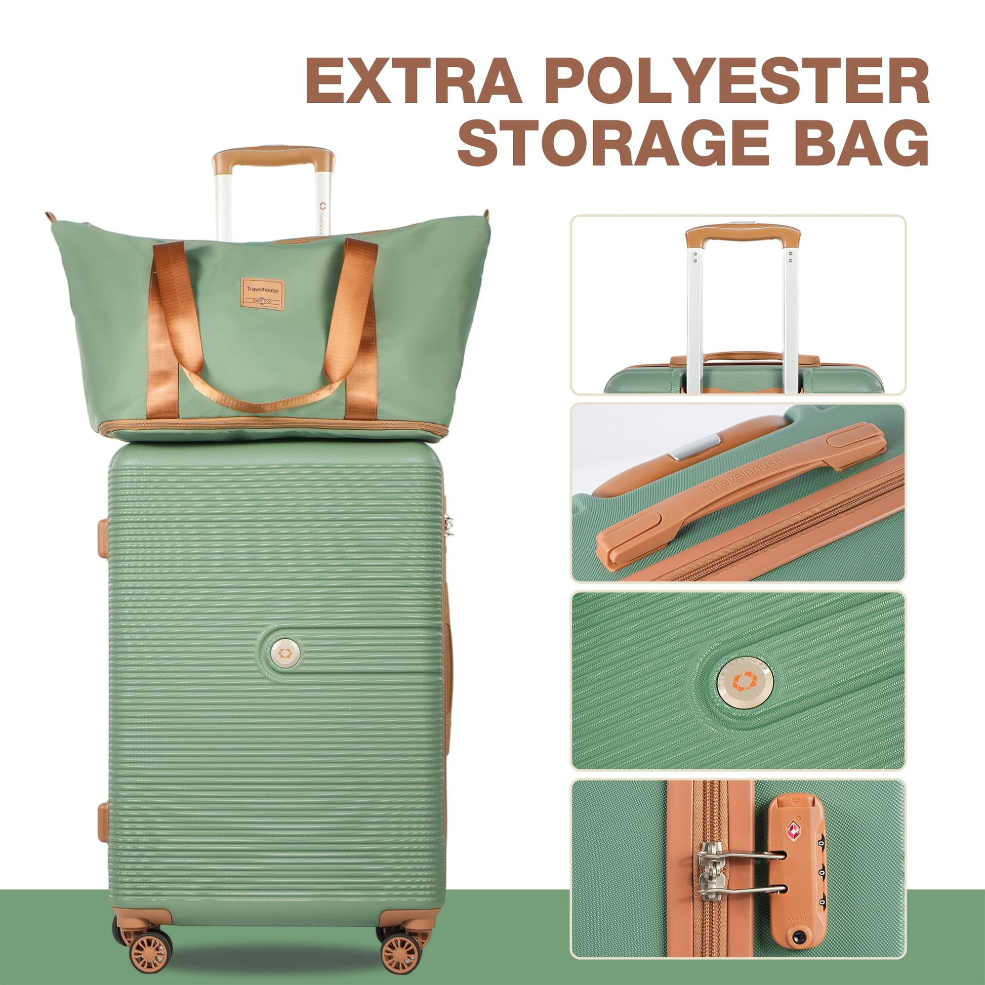6 Piece Hardshell Luggage Set Hardside Lightweight Suitcase with TSA Lock Spinner Wheels GREEN image 3