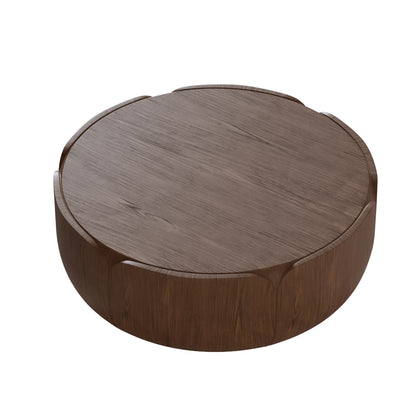 35.63" Round Outdoor Indoor Coffee Table, Modern Wood Grain Drum Center Table, Sturdy MGO (Magnesium Oxide) Waterproof, No-Assembly Table for Patio, Garden, Backyard, Living Room (Brown) image 9