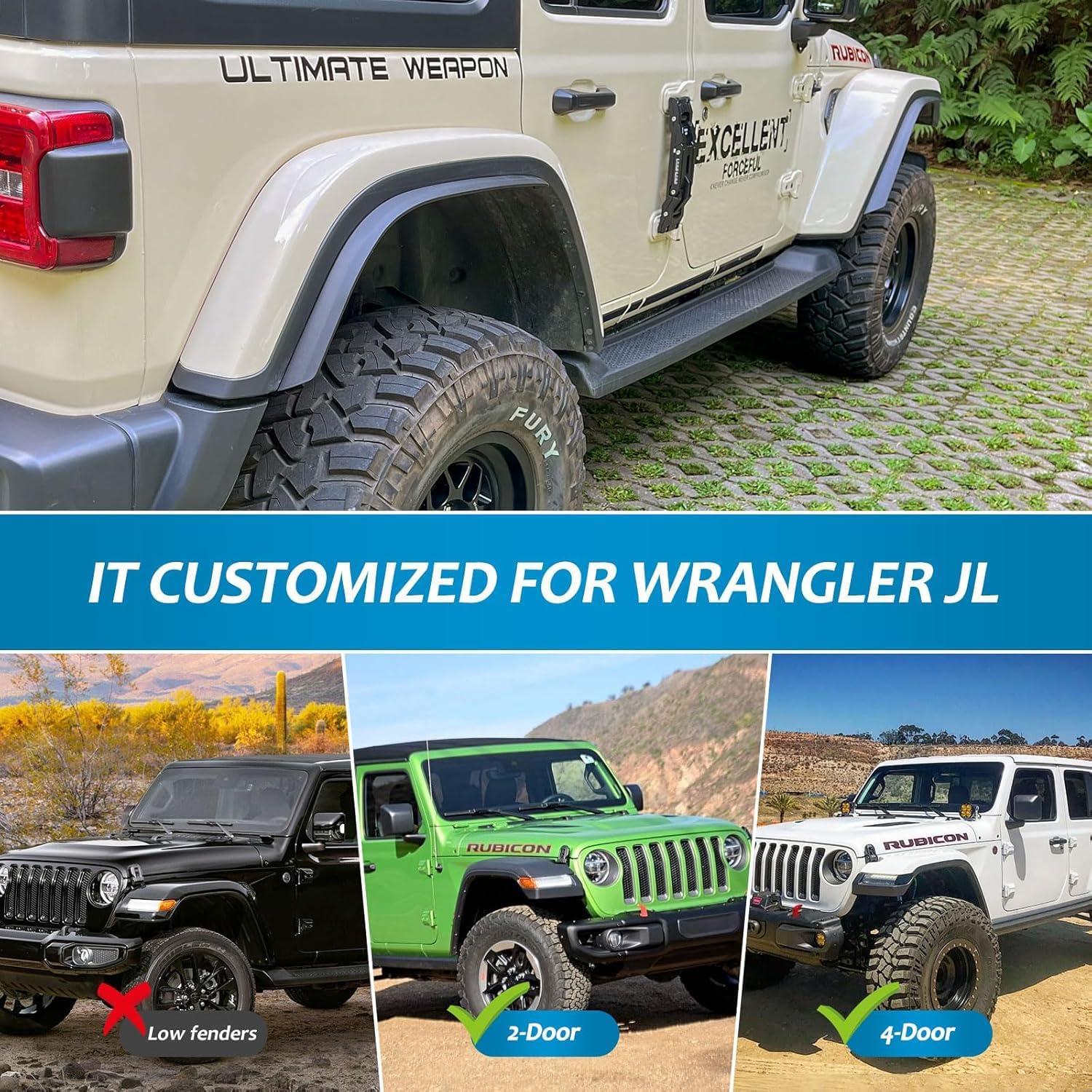 Fenders Front & Rear Fenders Compatible with 2018-2026 Jeep Wrangler JL and JLU Unlimited Rubicon, Off-Road Wheel Fender Liner Set 4 Pcs(Only Fit High Clearance Fender Flares,Not for 4XE) image 7