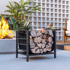 Outsunny Firewood Rack with Removable Log Carrier, Heavy Duty Log Rack with Handles, Indoor Outdoor Wood Storage Holder for Fireplace, 19.3" x 13.4" x 17.3", Black