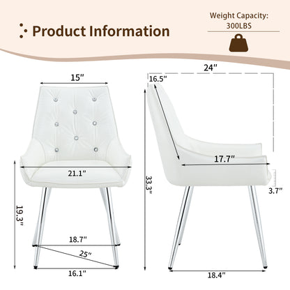Crocodile Pattern Premium PU Leather Accent Chair, Diamond Decor Backrest, Chrome Silver Metal Legs & High-Resilience Sponge Cushion – Versatile for Office, Dining Room & Living Room (White, Set of 2) image 2