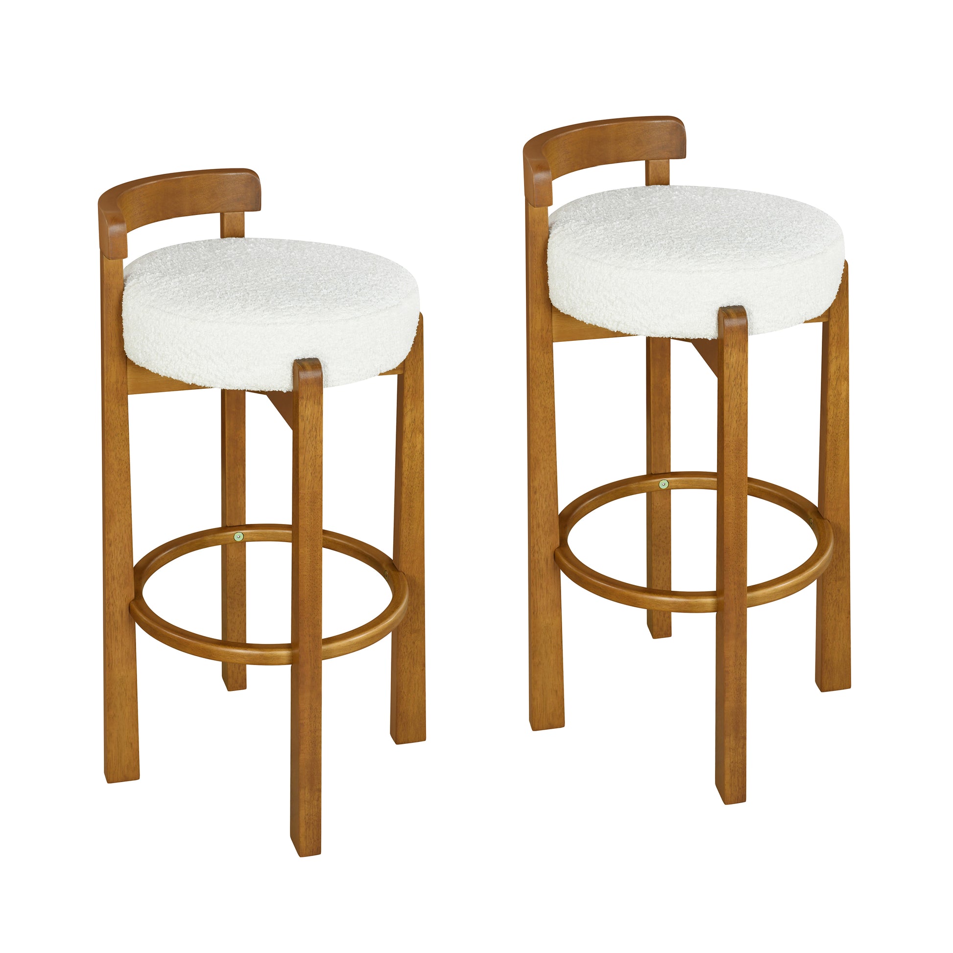 Elise Indoor Wooden Low Back Barstool, Walnut Finished and White Upholstery, Set of 2 image 4