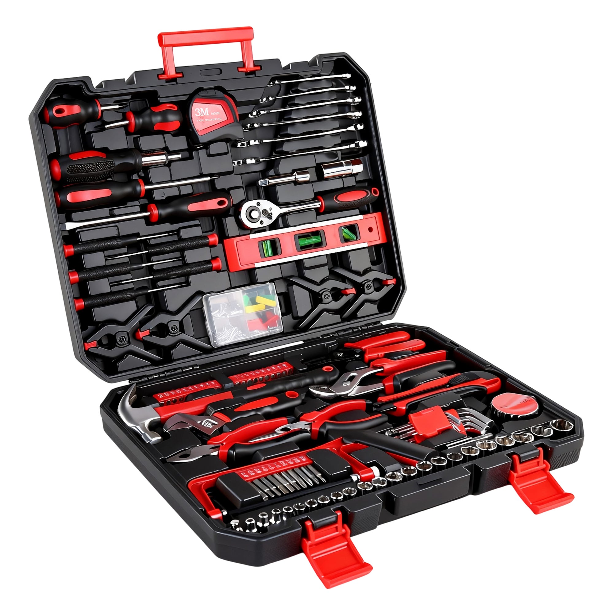 266-Piece Home Tool Set with Rolling Tool Box – Complete Household Hand Tool Kit for Garage, Car, DIY & Workshop – Includes Ratcheting Screwdriver, Socket Set, Pliers, Hammer, Level, Tape Measure image 7