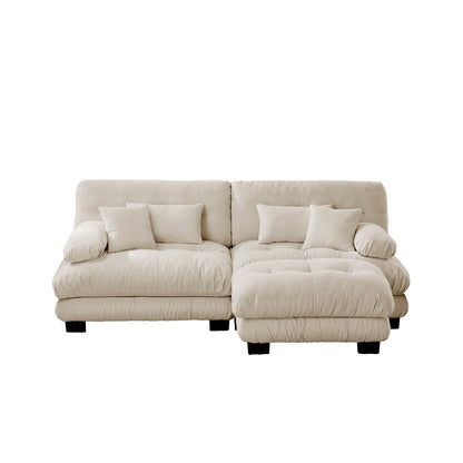 Cloud Couch Sectional Sofa for Living Room, Chenille 2 Seater Sofa with 2 Lumbar pillows and 2 throw pillows, Upholstered Wide Arm Sofa with Convertible Ottoman,Chenille Light coffee image 11