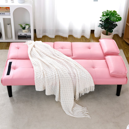 The 67-inch pink PVC multi-functional sofa bed, with a foldable and cup holder design, makes it extremely convenient to turn the living room into a guest room image 8