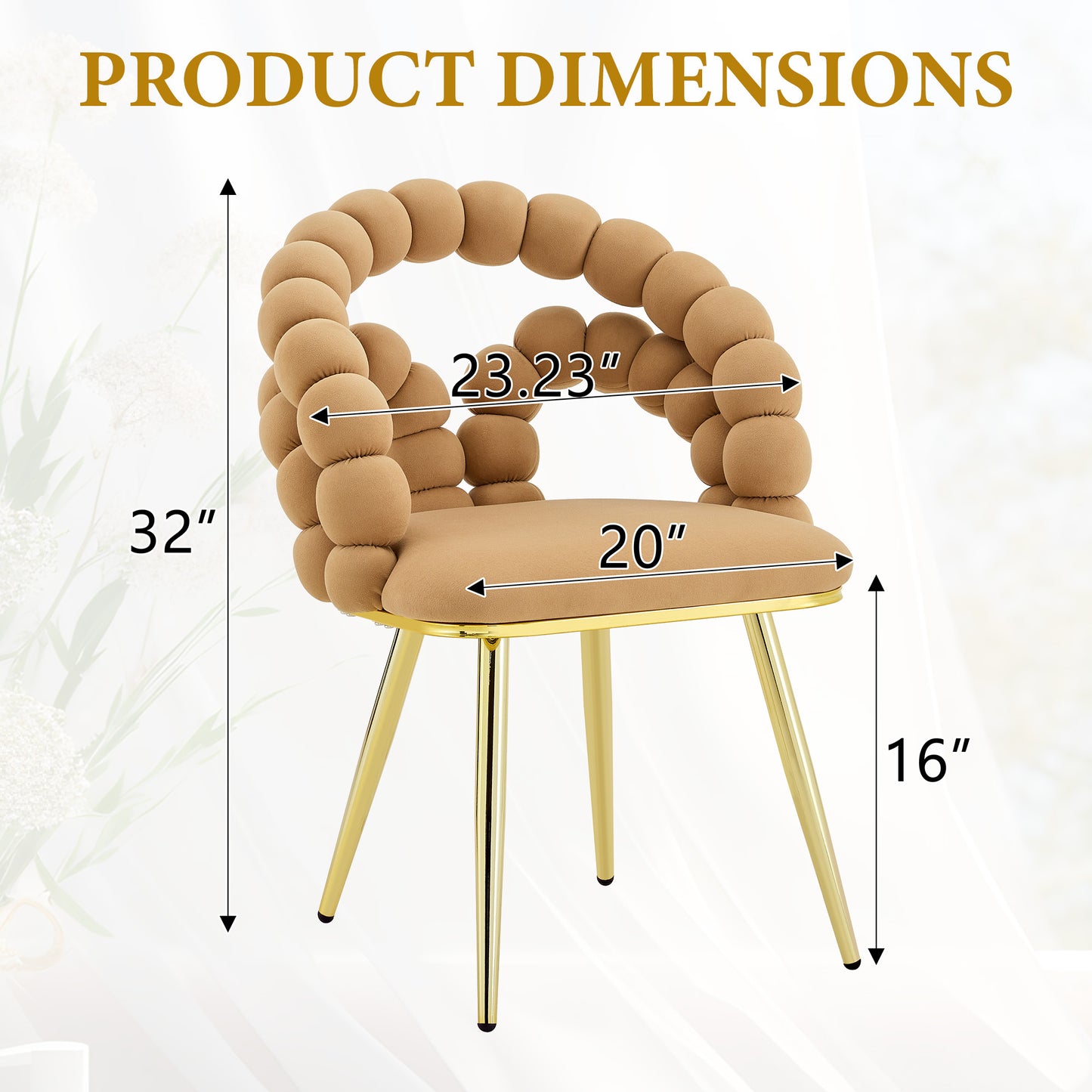 Set of 2 Modern Velvet Dining Chair with Bubble Back, Accent Chair with Gold Metal Legs, Upholstered Vanity Chair for Dining Room, Living Room, Bedroom, Brown & Gold image 12