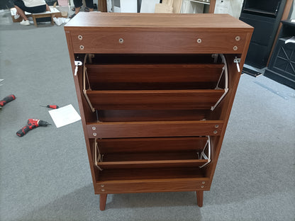 Medieval Modern Independent Shoe Cabinet, 23.62-inch Walnut Shoe Storage Cabinet, Fence Shoe Cabinet with 2 Flip Drawers, Suitable For Corridors And Entrances image 4
