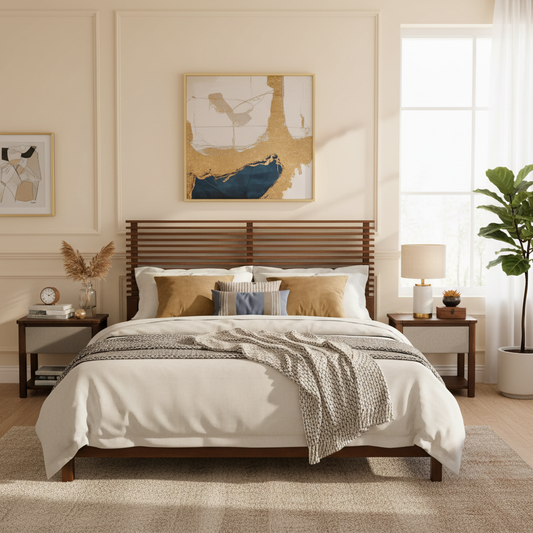 Premium Solid Wood King Size Bed Frame Walnut Color Front View