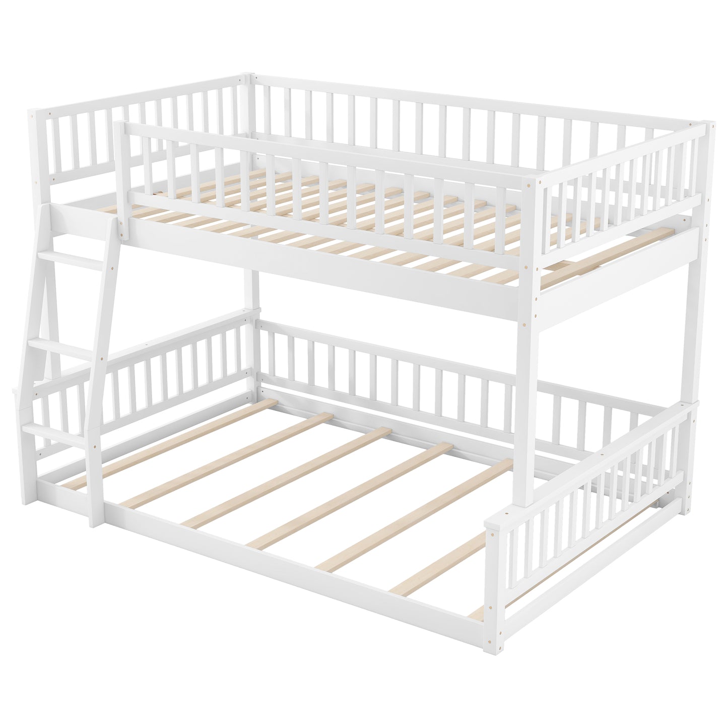 Full XL over Queen Bunk Bed with Ladder and Guardrails, White image 12