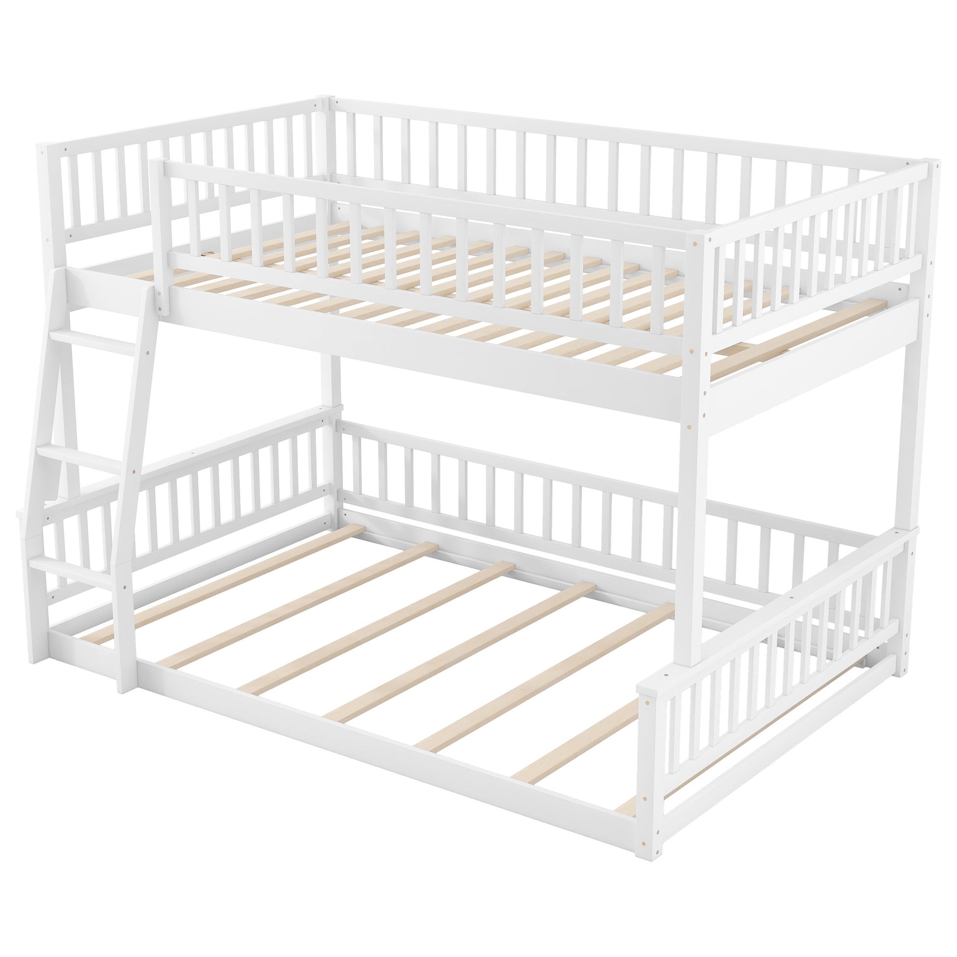 Full XL over Queen Bunk Bed with Ladder and Guardrails, White image 12
