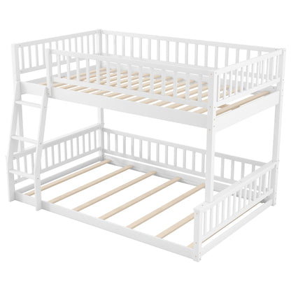 Full XL over Queen Bunk Bed with Ladder and Guardrails, White image 12