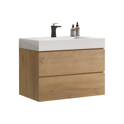 U041-Alice30-106 Alice 30" Natural Oak Bathroom Vanity with Sink, Large Storage Wall Mounted Floating Bathroom Vanity for Modern Bathroom, Pre-assembled image 5