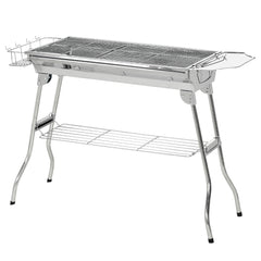 Outsunny Charcoal Grill, Stainless Steel Portable Folding BBQ, Outdoor Hibachi for Backyard Cooking, Camping, Picnic, Party, Tailgating and Travel with Pan, Grill Rack, Shelves, and Hooks