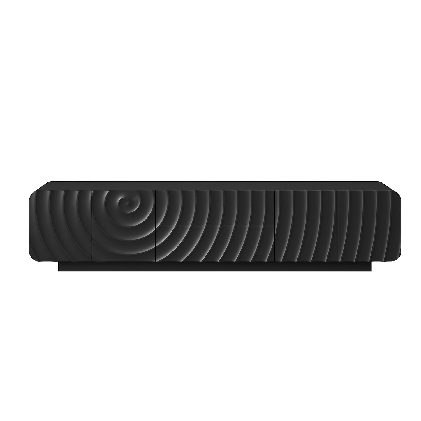 70''Tv Console With Modern Unique Spiral Wave Design With Storage Cabinet And 2 Drawers Tv Stand For Living Room, Bedroom, Black image 5