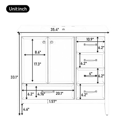 36" Bathroom Vanity with Sink, Bathroom Cabinet with Soft-Closing Door, 4 Drawers of Different Sizes, Solid Wood Frame and Leg, Two Packages, Blue image 7