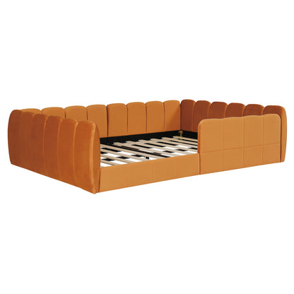 Full Size Velvet Upholstered Floor Bed, Pumpkin Orange image 7