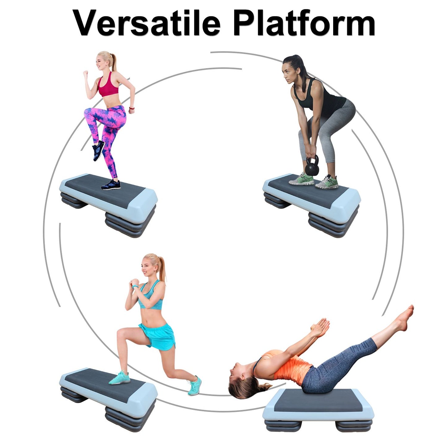 Adjustable Workout Aerobic Stepper in Fitness & Exercise Step Platform Trainer Gray Black with 2 Risers image 7