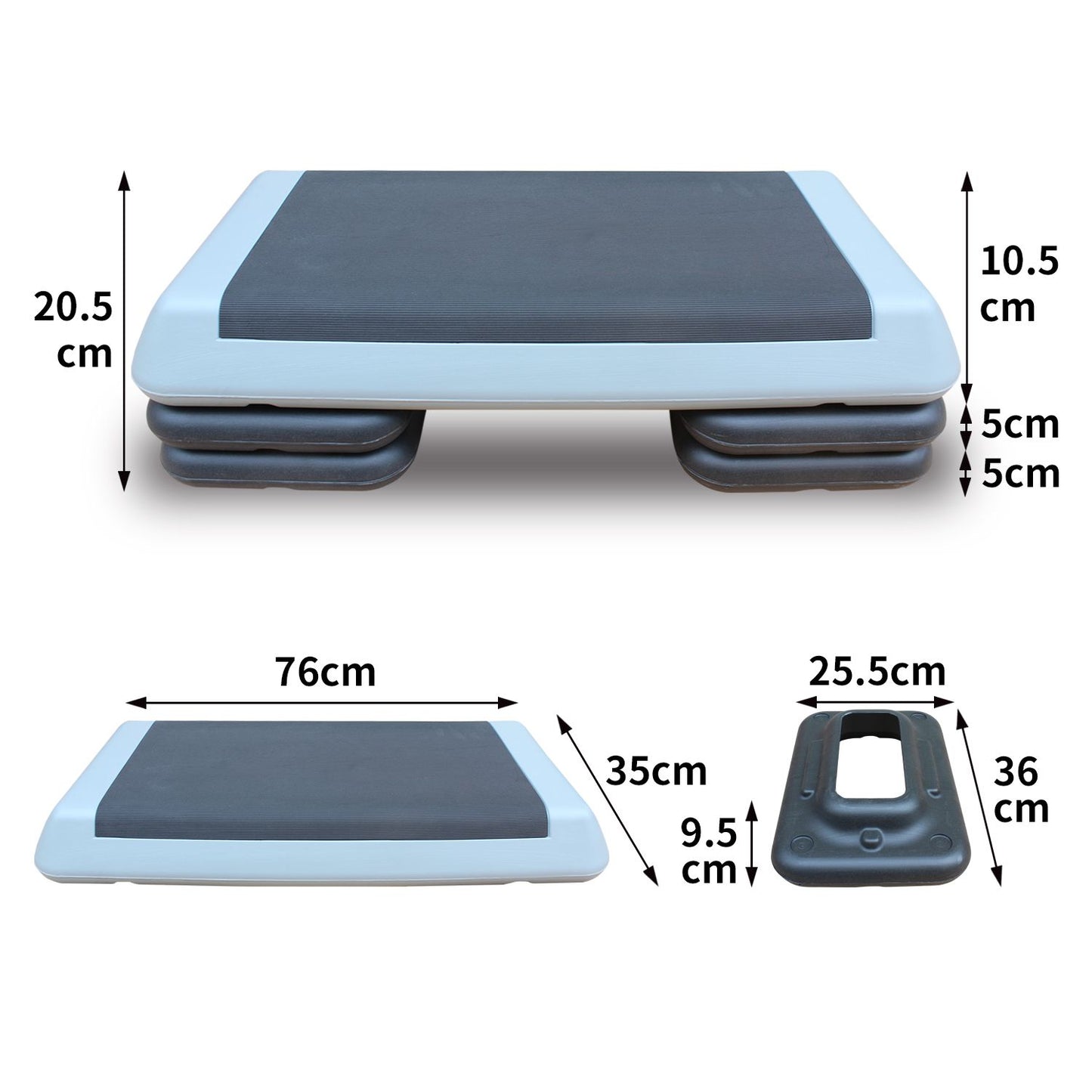 Adjustable Workout Aerobic Stepper in Fitness & Exercise Step Platform Trainer Gray Black with 2 Risers image 2