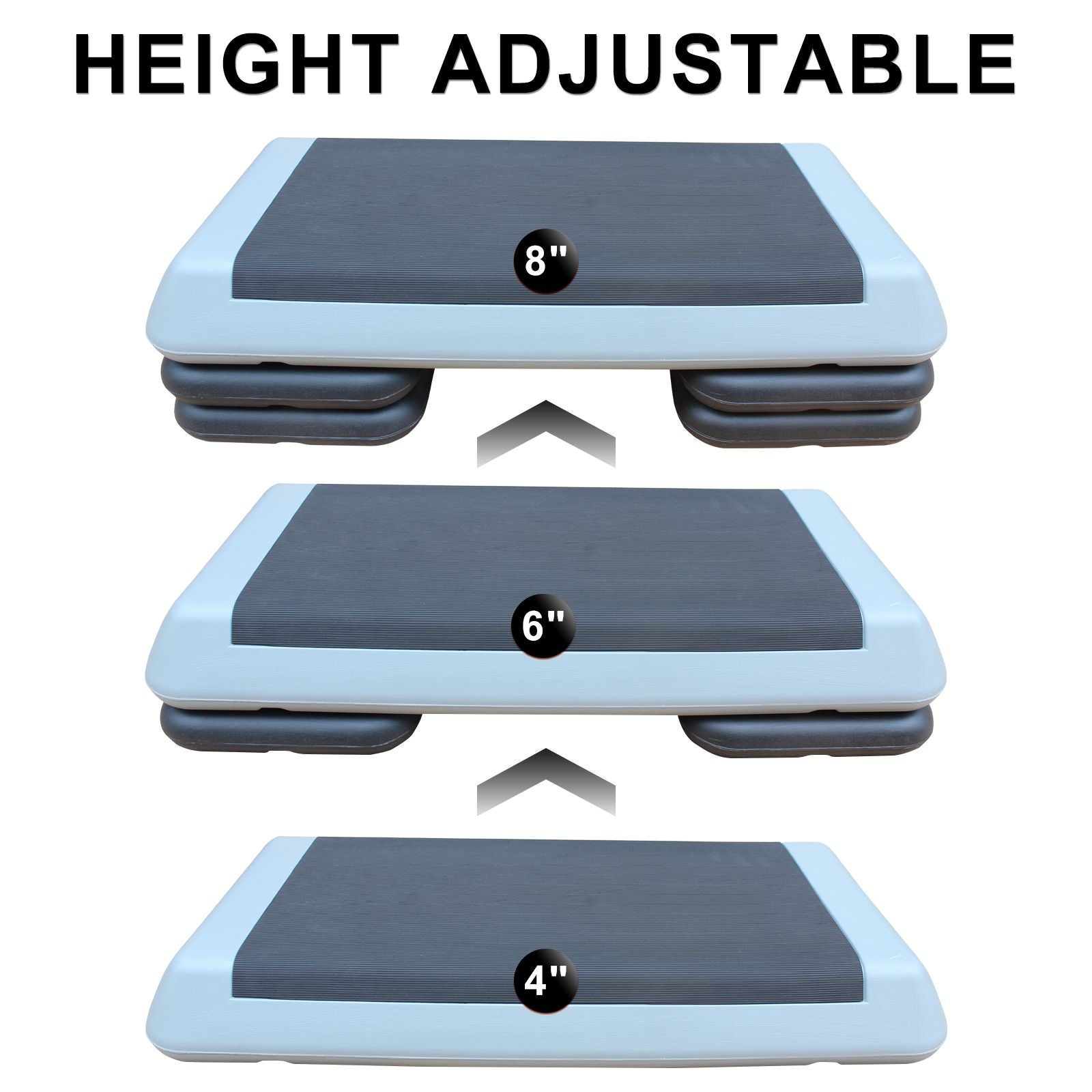 Adjustable Workout Aerobic Stepper in Fitness & Exercise Step Platform Trainer Gray Black with 2 Risers image 3