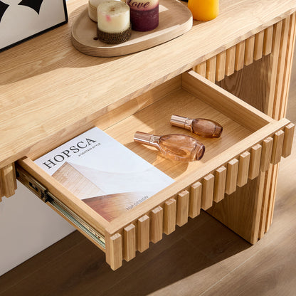 59.05'' Modern Console Table With Drawer for Entryway with Unique Vertical Stripe Design for Living Room Hallway Foyer Entrance Study,NATURE(Same Sku:W876P439955) image 5