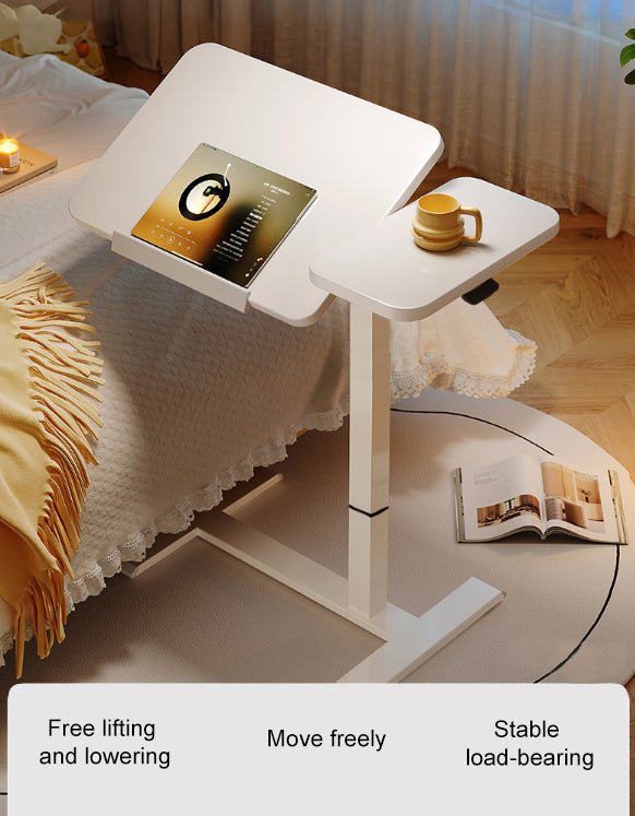 (UPGRADED) Overbed Bedside Desk, Mobile Rolling Laptop Stand Tilting Overbed Table with Wheels, Height Adjustable Tray Bedside Table for Laptop Bed Sofa, WHITE image 9