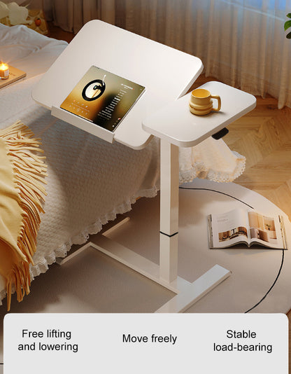 (UPGRADED) Overbed Bedside Desk, Mobile Rolling Laptop Stand Tilting Overbed Table with Wheels, Height Adjustable Tray Bedside Table for Laptop Bed Sofa, WHITE image 9