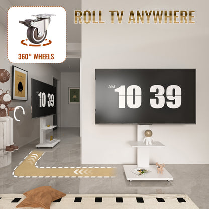 TV Stand with Shelf for Living Room, Bedroom,Offices,Mobile TV Cart for 32-75 inches,Floor Stand with Mount on Lockable Wheels,White image 3