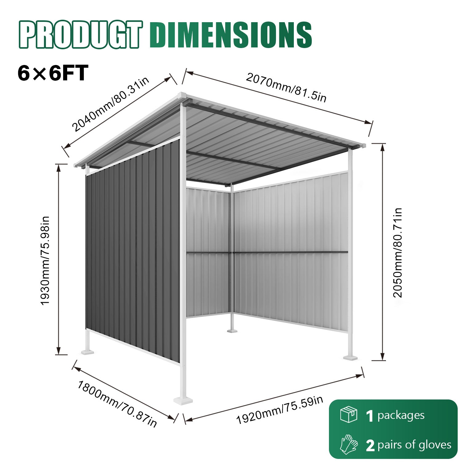 6x6FT Outdoor Pergola for Patio,Bike Storage Shed,Lean to Hardtop Grill Gazebo, Metal Pergolas and Gazebos,Year-Round Metal Gazebo Heavy Duty Awnings for Patio, Decks,Lawn, Backyard image 2