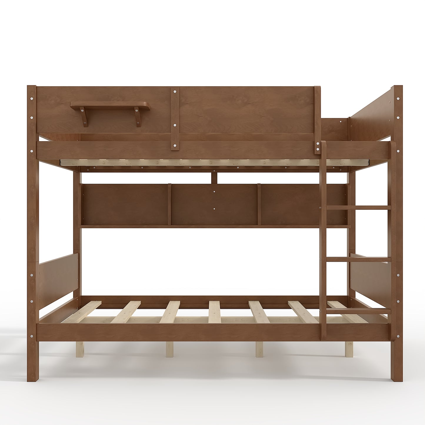 Queen over Queen Bunk Bed with Convenient Tray, Solid Wood Bunk Bed with Storage Shelves and Upgraded Slats,Vintage Brown image 7