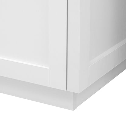 K&K 82.7 inch Kitchen Island with Extendable Dining Table for 4-6 Person,Two-tone Kitchen Table with Double-sized Storage, Power Outlet, Kitchen island with Storage 2 Drawers 2 Side Open Shelves,White image 6