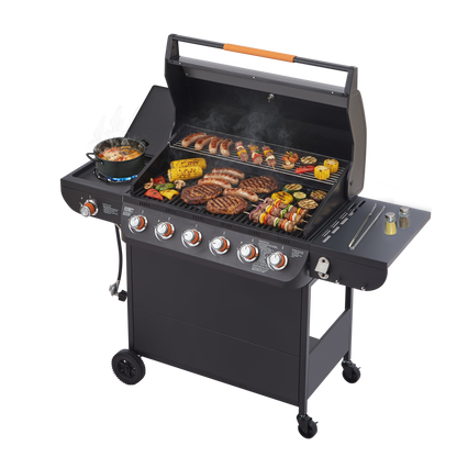 6 Burner BBQ Propane Gas Grill with Side Burner 72000 BTU Output Stainless Steel Barbecue Grill with Cast Iron Grates and Side Tables for Outdoor Cooking Kitchen and Patio Backyard. image 11